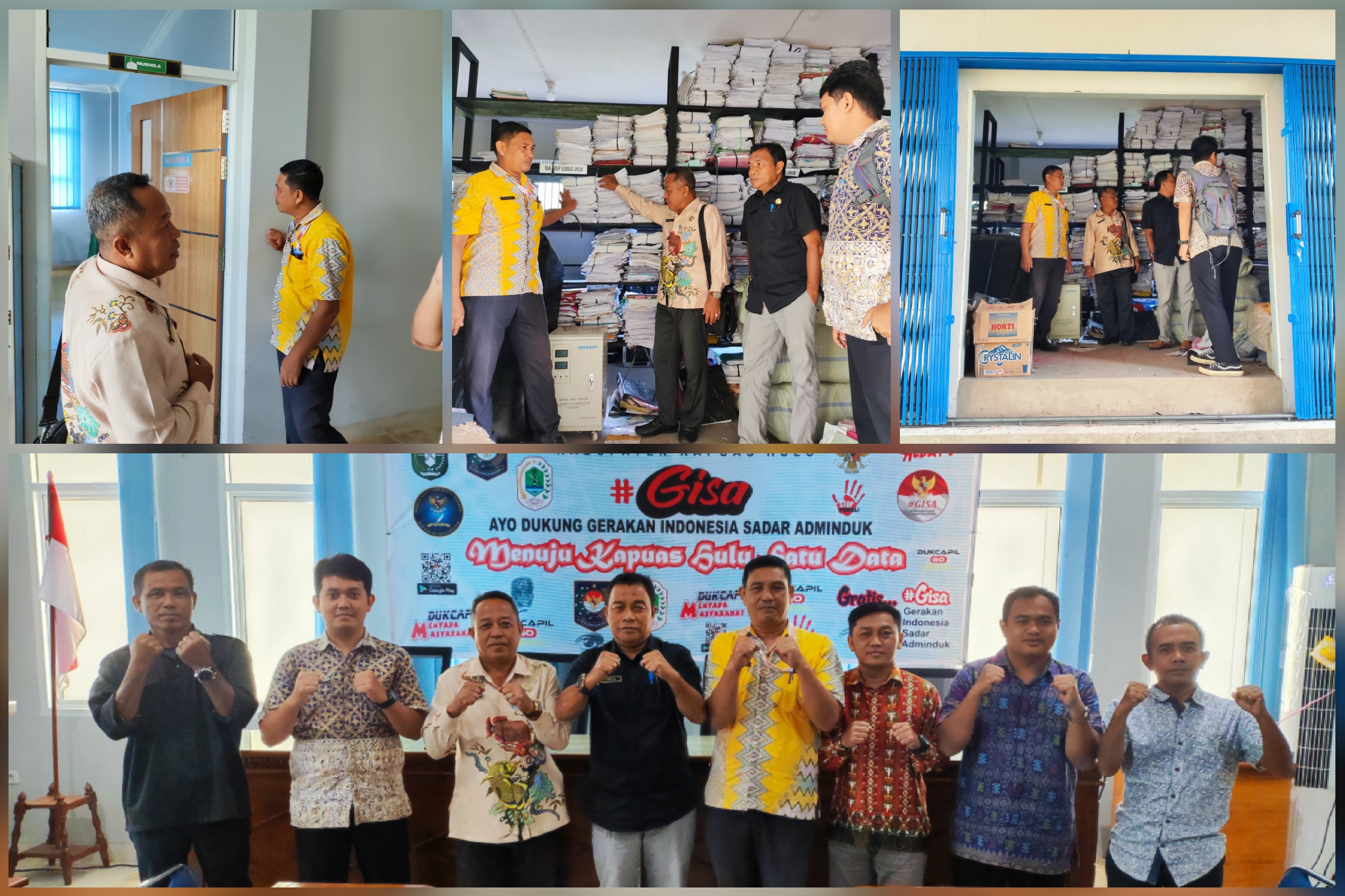 foto bersama : Sekretaris Disdukcapil, Kabid PIAK, arsiparis, pengelola arsip dan tim Pembinaan kear